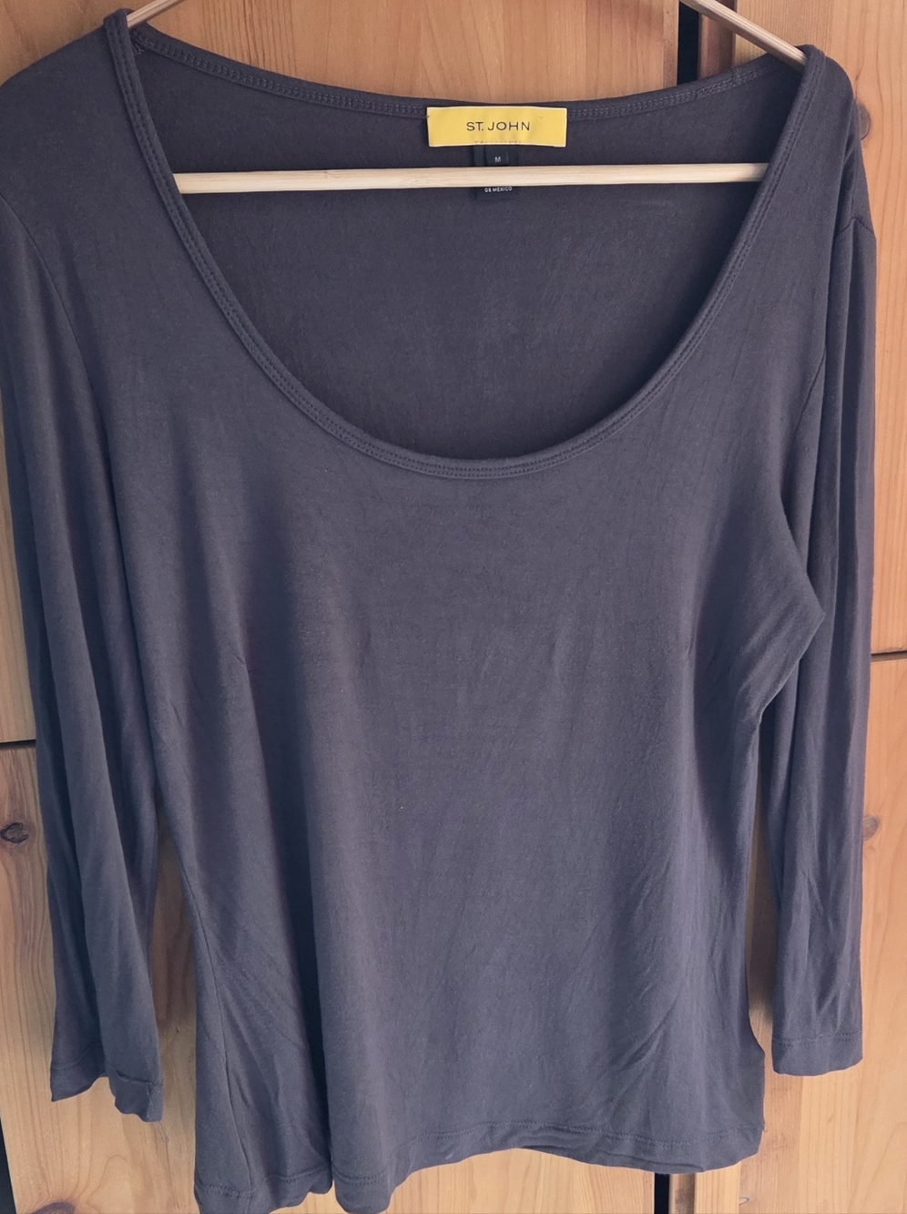 St John Women's Brown 3/4 Sleeve Scoop Neck Tee Shirt Size Medium